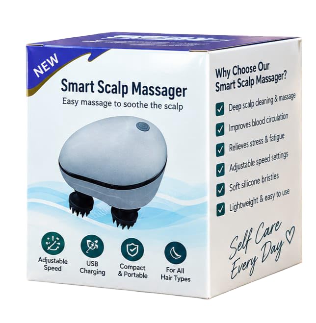 Massager with 4 Mas/sage Heads, Speed, Soft Silicone Bristles, USB Rechargeable Scalp Cleaner & Hair Care Mas-sager for Men & Women