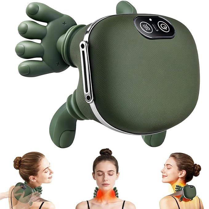 Ultimate Relief: Heated Human-Touch Deep-Kneading Neck MassagerRechargeable Neck and Shoulder Massager with Heat - 4D Bionic Kneading Massage Pillow for Cervical Pain Relief - Cordless Deep Tissue