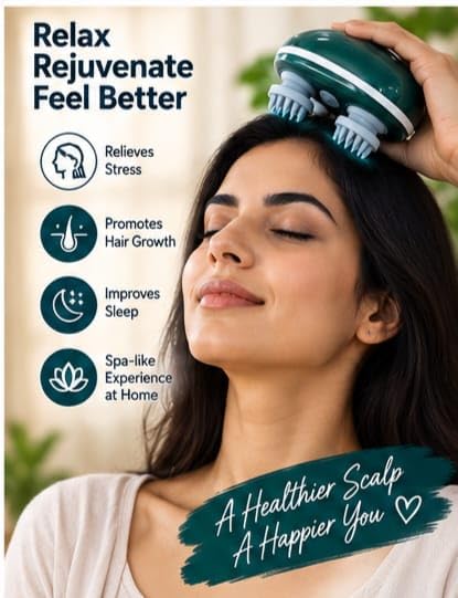 Massager with 4 Mas/sage Heads, Speed, Soft Silicone Bristles, USB Rechargeable Scalp Cleaner & Hair Care Mas-sager for Men & Women