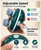 Massager with 4 Mas/sage Heads, Speed, Soft Silicone Bristles, USB Rechargeable Scalp Cleaner & Hair Care Mas-sager for Men & Women