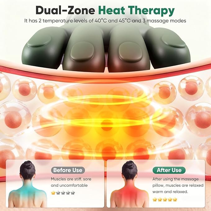 Ultimate Relief: Heated Human-Touch Deep-Kneading Neck MassagerRechargeable Neck and Shoulder Massager with Heat - 4D Bionic Kneading Massage Pillow for Cervical Pain Relief - Cordless Deep Tissue